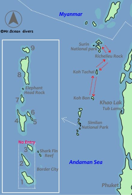 シミラン諸島からスリン諸島までの地図